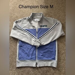 Champion Gray and Blue Zip Up Sweatshirt . size M